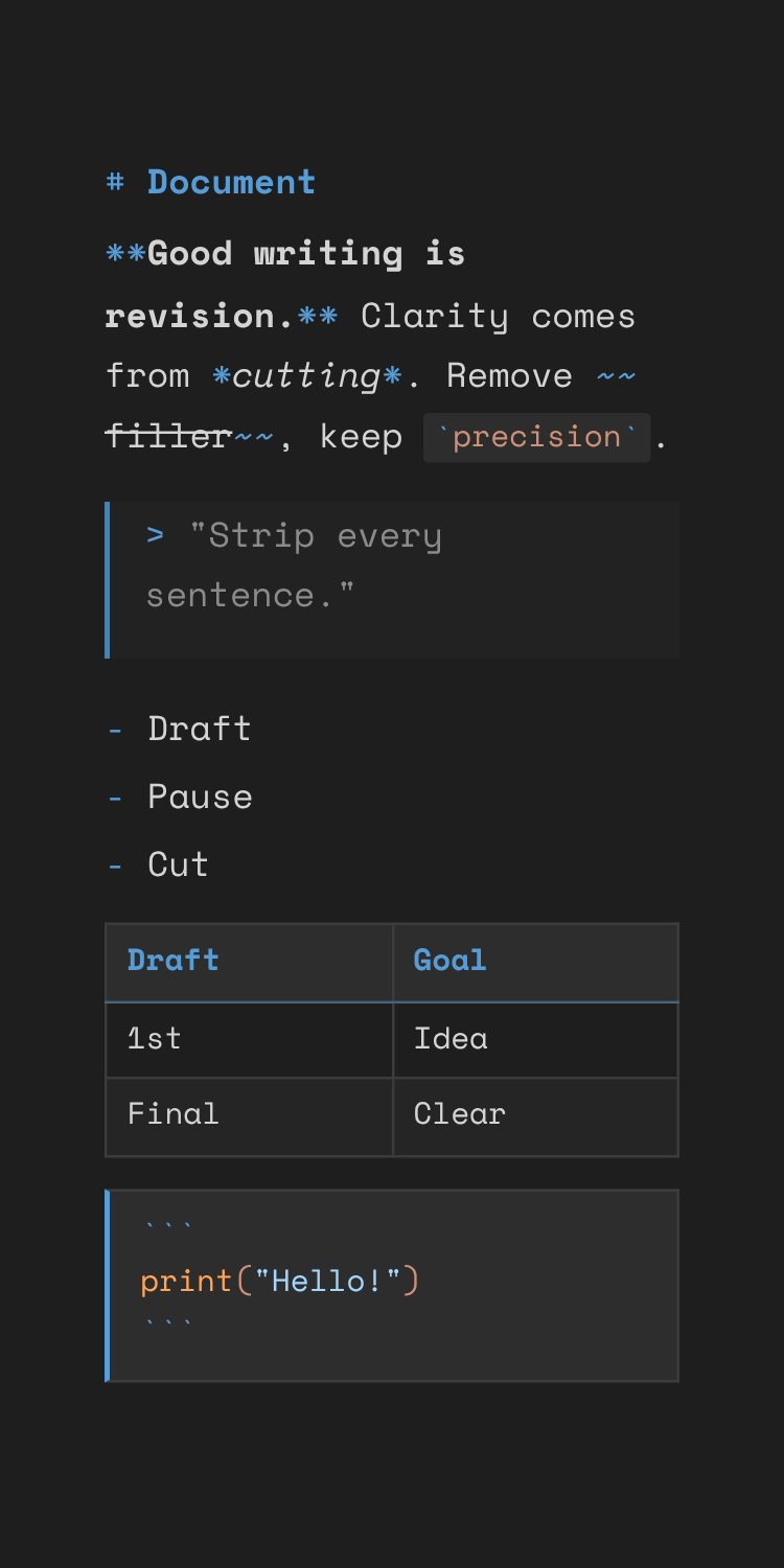Raw Markdown theme preview